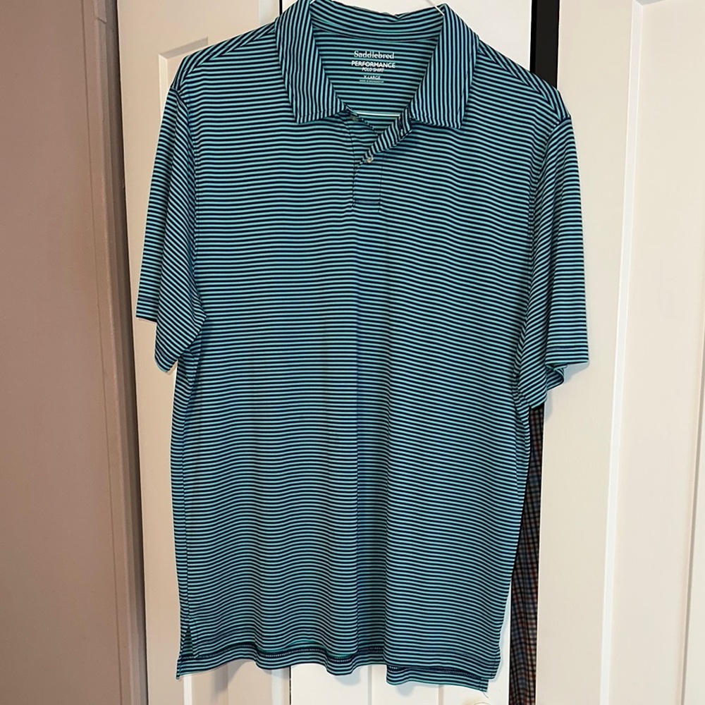PGA Tour Teal and Black Striped Polo Shirt